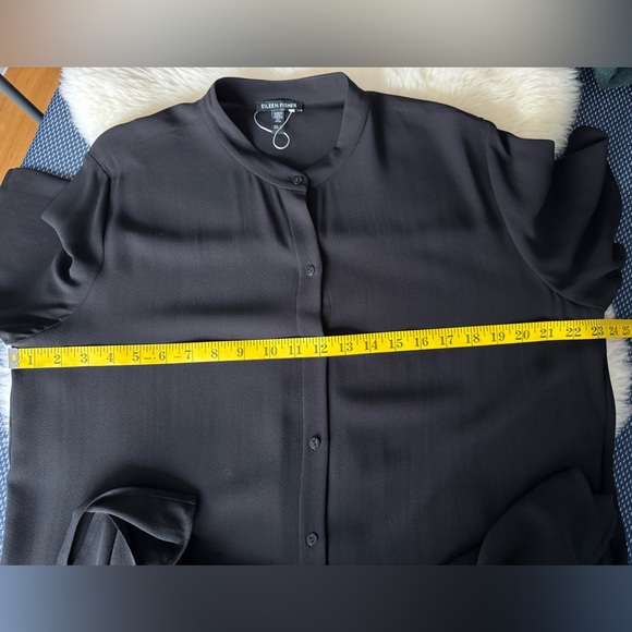 Eileen Fisher 100% Silk Mandarin Collar Button Down Shirt Dress Black - M - Picture 13 of 16